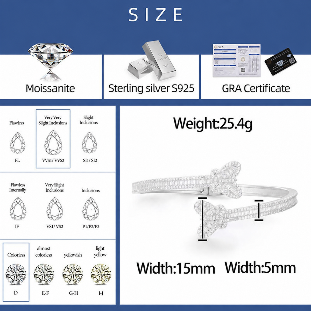Butterfly Moissanite Bangle
