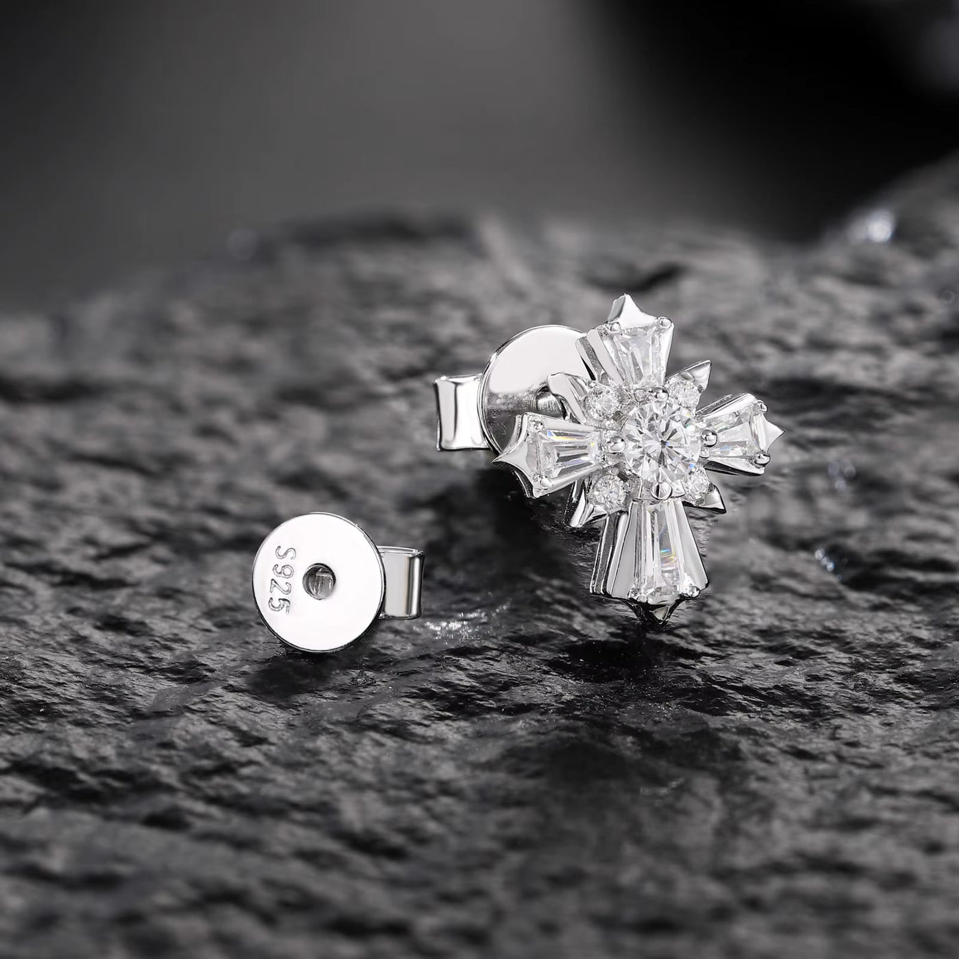 BAGUETTE CROSS MOISSANITE STUDS - image 5