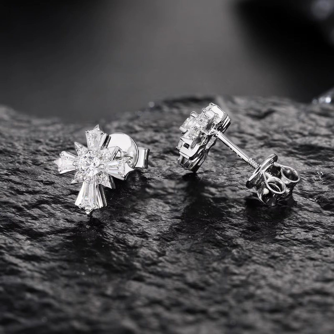 BAGUETTE CROSS MOISSANITE STUDS - image 6