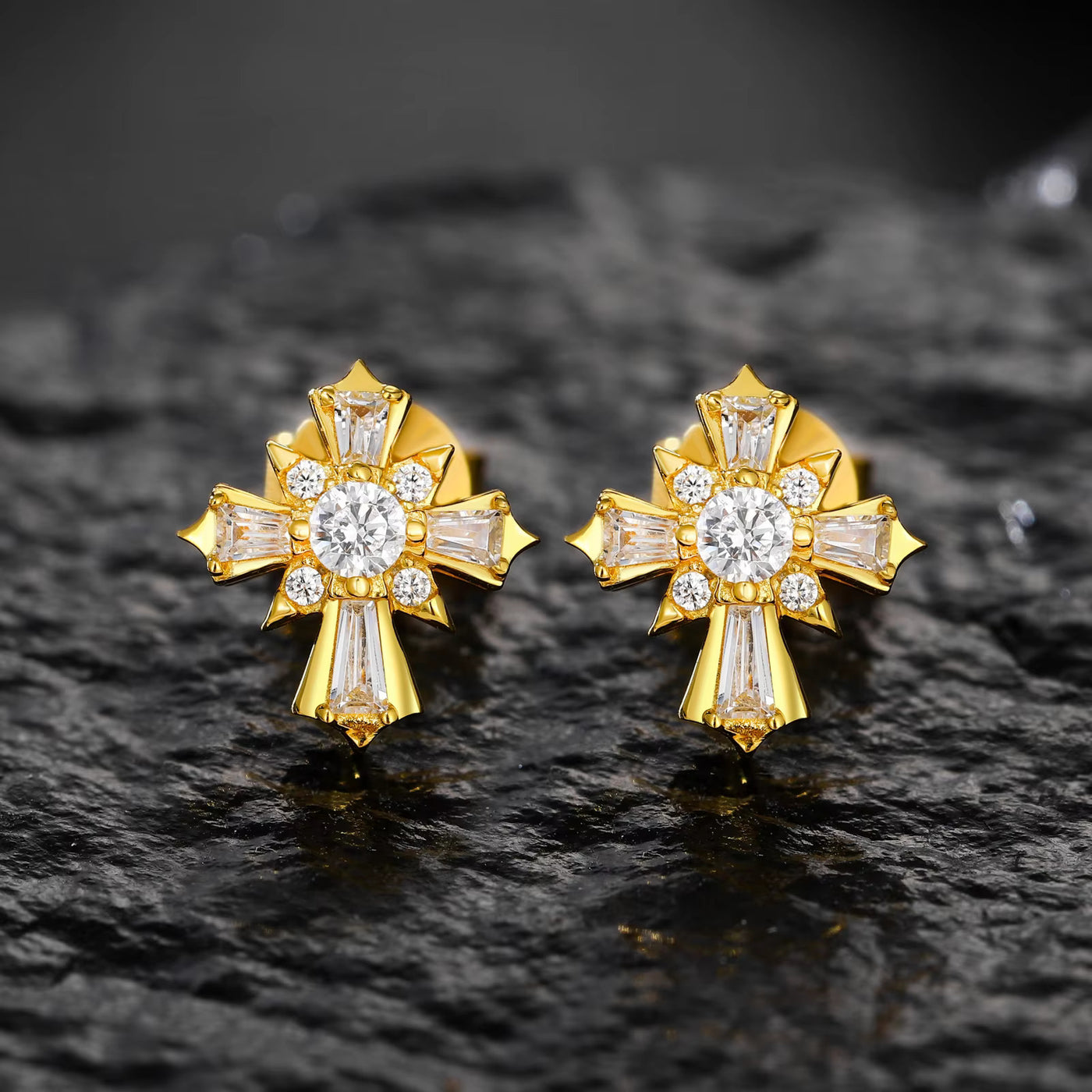 BAGUETTE CROSS MOISSANITE STUDS - image 7