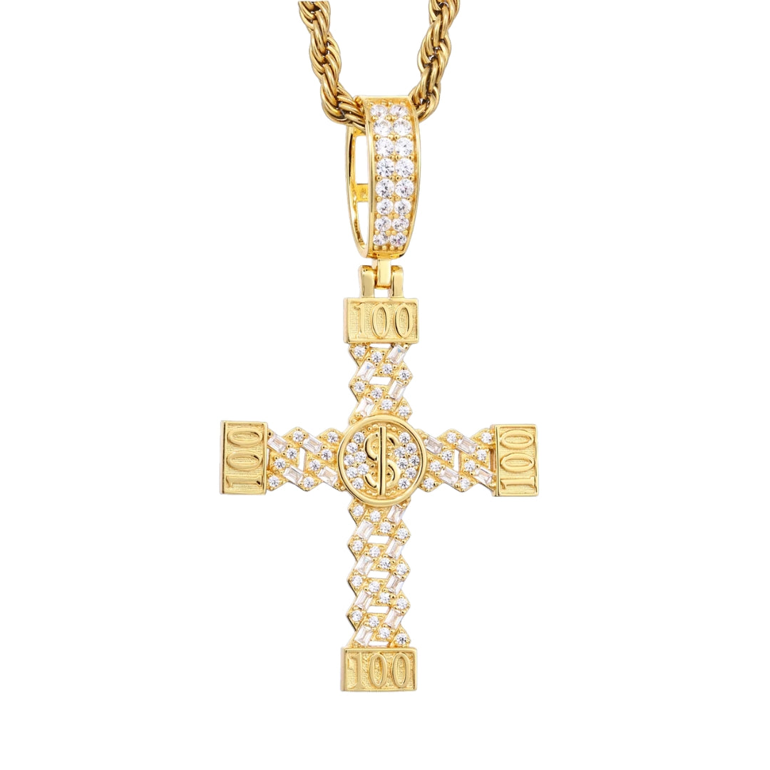 ICED BOW CROSS PENDANT