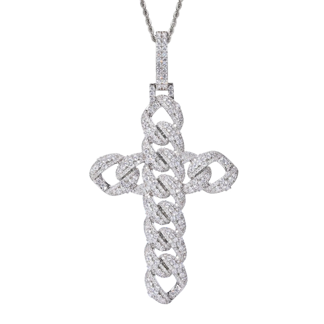 MOISSANITE CELTIC CUBAN LINK CROSS PENDANT