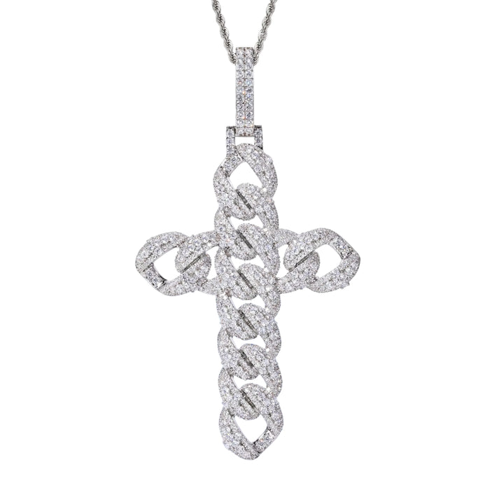 MOISSANITE CELTIC CUBAN LINK CROSS PENDANT