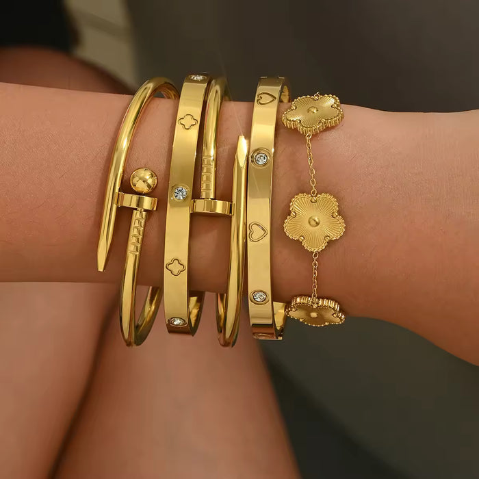 18Kゴールドプレート フラワーブレスレット 花モチーフ ステンレス
